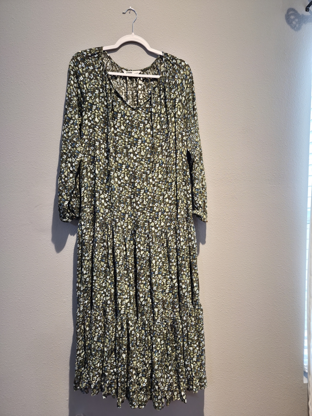 Sonoma Olive Green Floral Tiered Maxi Dress